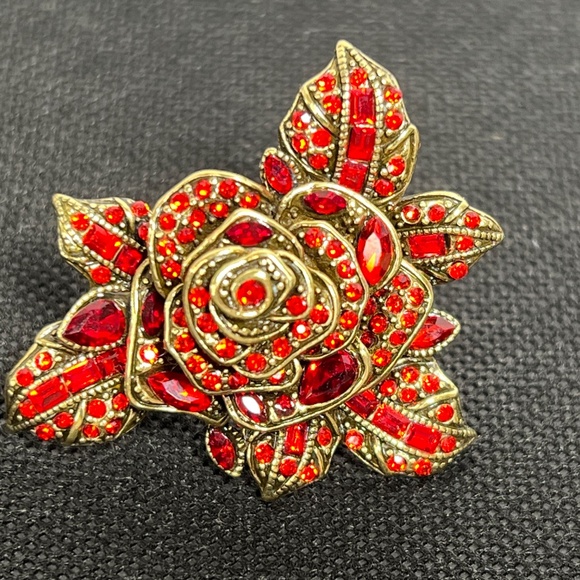 HEIDI DAUS Statement Ring RARE Red Rose Crystal ROSE ELEGANCE Estate - Picture 4 of 15